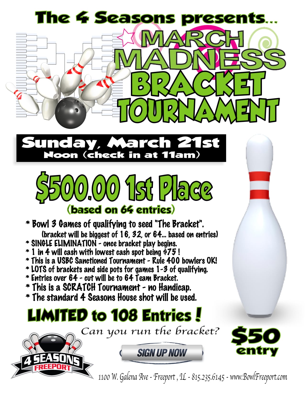 4th Annual March Madness Bracket Tournament 4 Seasons Bowling Center